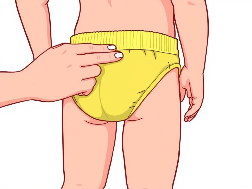 Checking swim diaper fit with the two-finger rule for a proper seal.
