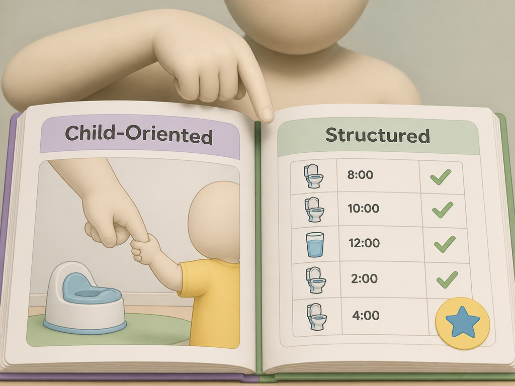 Two potty training method paths: child-led and structured approaches.