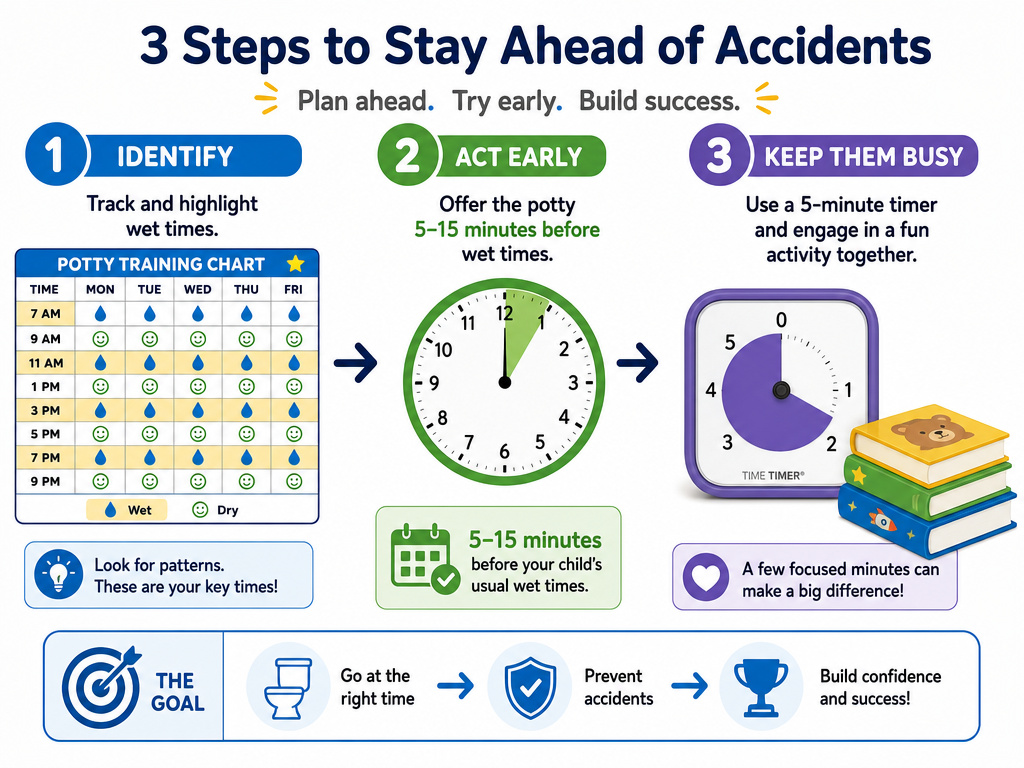 Infographic for converting potty chart data into a proactive bathroom schedule.