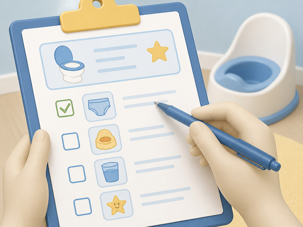 Childcare provider and parent reviewing a written potty training plan together.