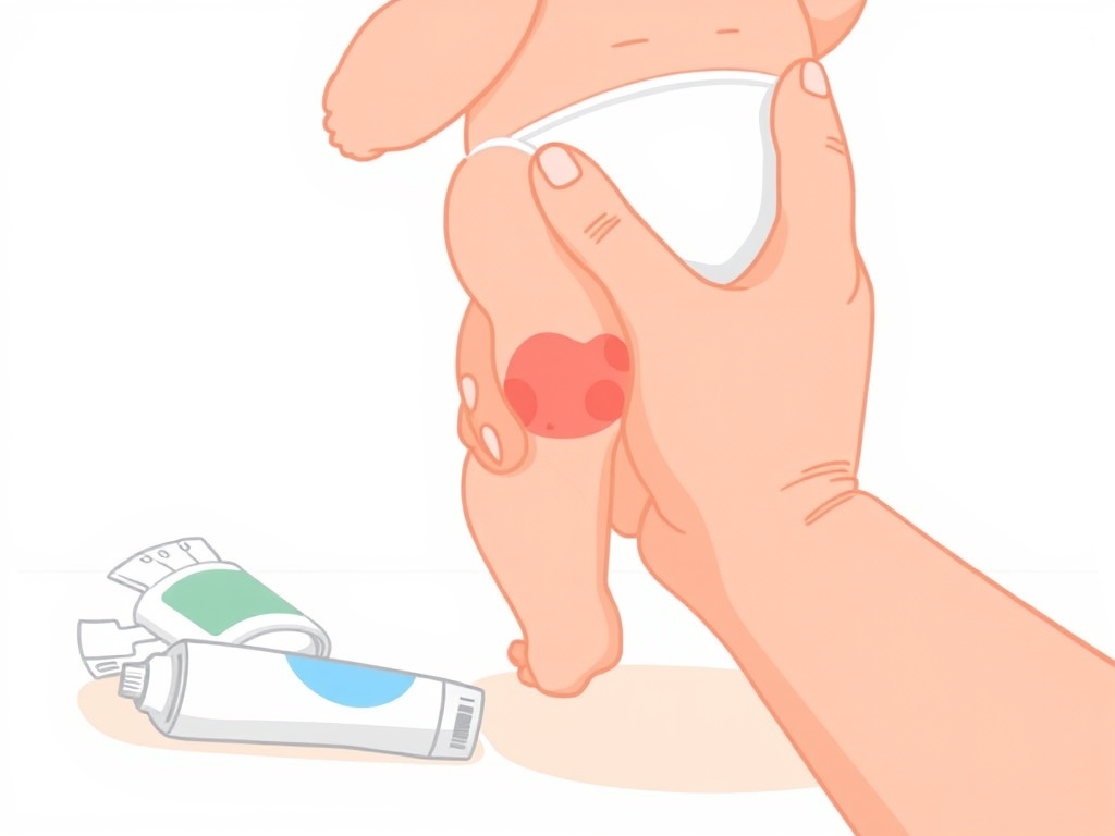 Close-up illustration of diaper rash on an infant's skin, showing redness and irritation.